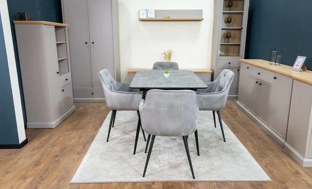 Set Masă Living Extensibilă KJT546 Gri cu 4 Scaune Tapițate KJC38 Gri 5