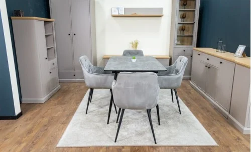 Set Masă Living Extensibilă KJT546 Gri cu 4 Scaune Tapițate KJC38 Gri