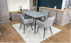 Set Masă Living Extensibilă KJT546 Gri cu 4 Scaune Tapițate KJC38 Gri