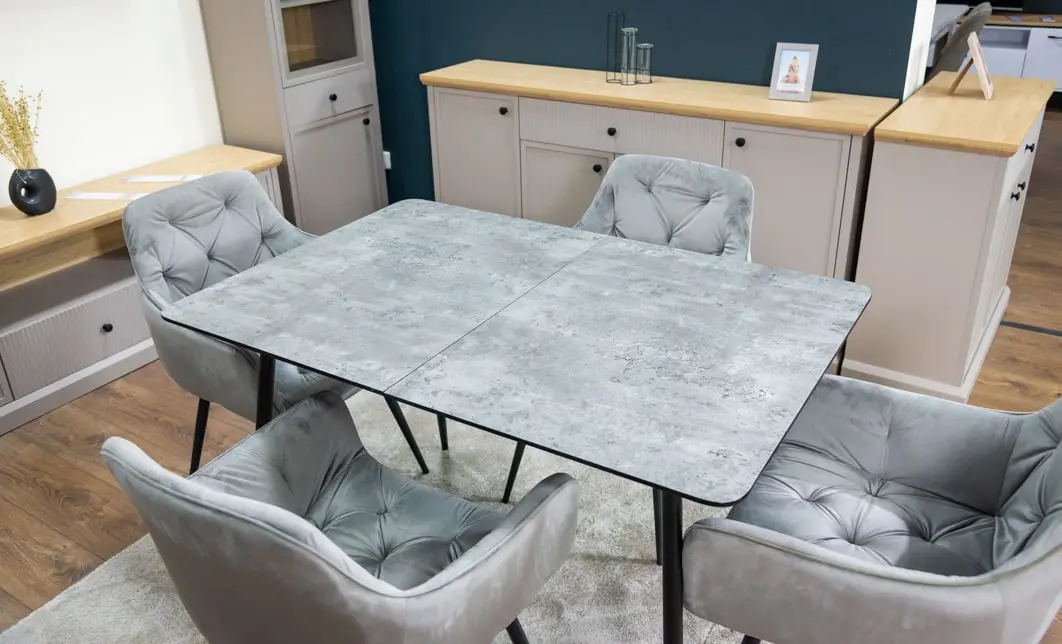 Set Masă Living Extensibilă KJT546 Gri cu 4 Scaune Tapițate KJC38 Gri 10