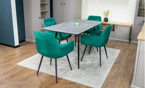 Set Masă Living Extensibilă KJT546 Gri cu 4 Scaune Tapițate KJC38 Verzi