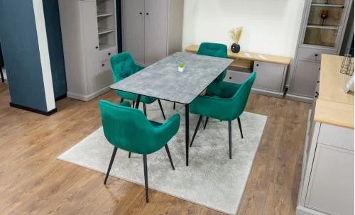 Set Masă Living Extensibilă KJT546 Gri cu 4 Scaune Tapițate KJC38 Verzi