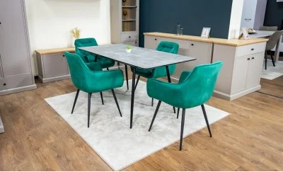Set Masă Living Extensibilă KJT546 Gri cu 4 Scaune Tapițate KJC38 Verzi
