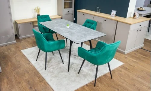 Set Masă Living Extensibilă KJT546 Gri cu 4 Scaune Tapițate KJC38 Verzi
