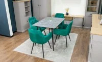 Set Masă Living Extensibilă KJT546 Gri cu 4 Scaune Tapițate KJC38 Verzi 7