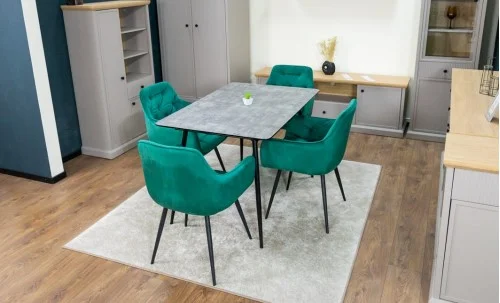 Set Masă Living Extensibilă KJT546 Gri cu 4 Scaune Tapițate KJC38 Verzi