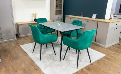 Set Masă Living Extensibilă KJT546 Gri cu 4 Scaune Tapițate KJC38 Verzi
