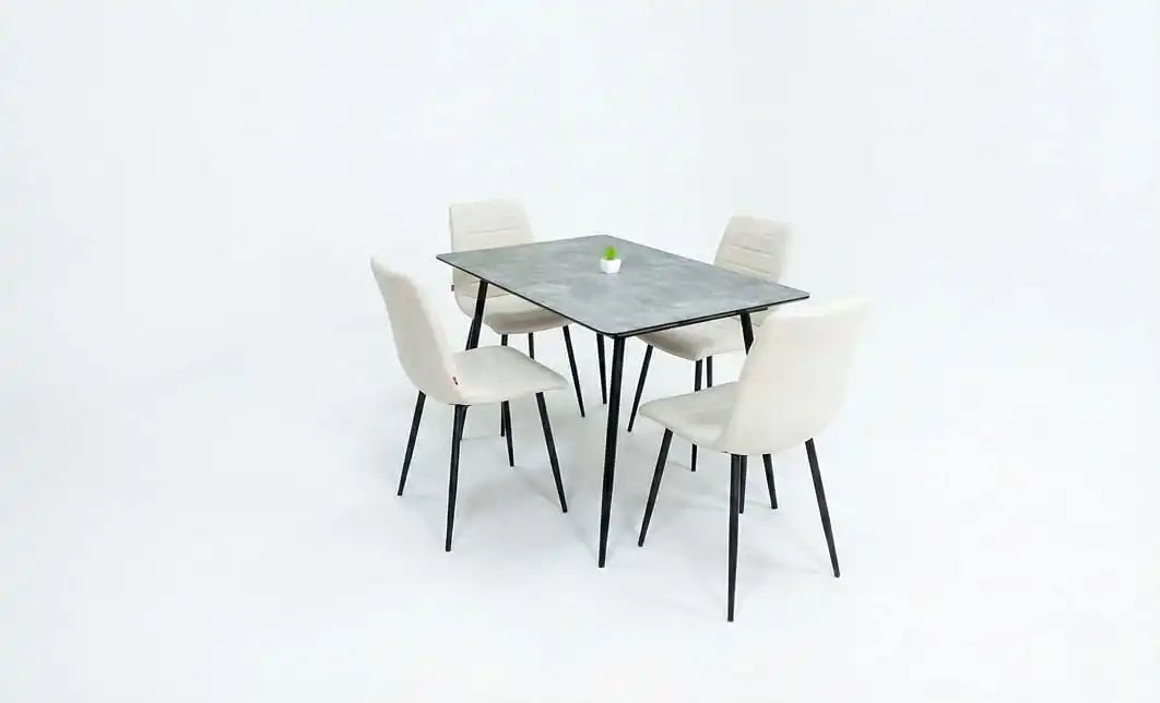 Set Masă Living Extensibilă KJT546 Gri cu 4 Scaune Tapițate KJC5341 Bej 1
