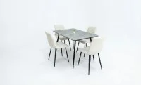 Set Masă Living Extensibilă KJT546 Gri cu 4 Scaune Tapițate KJC5341 Bej 1