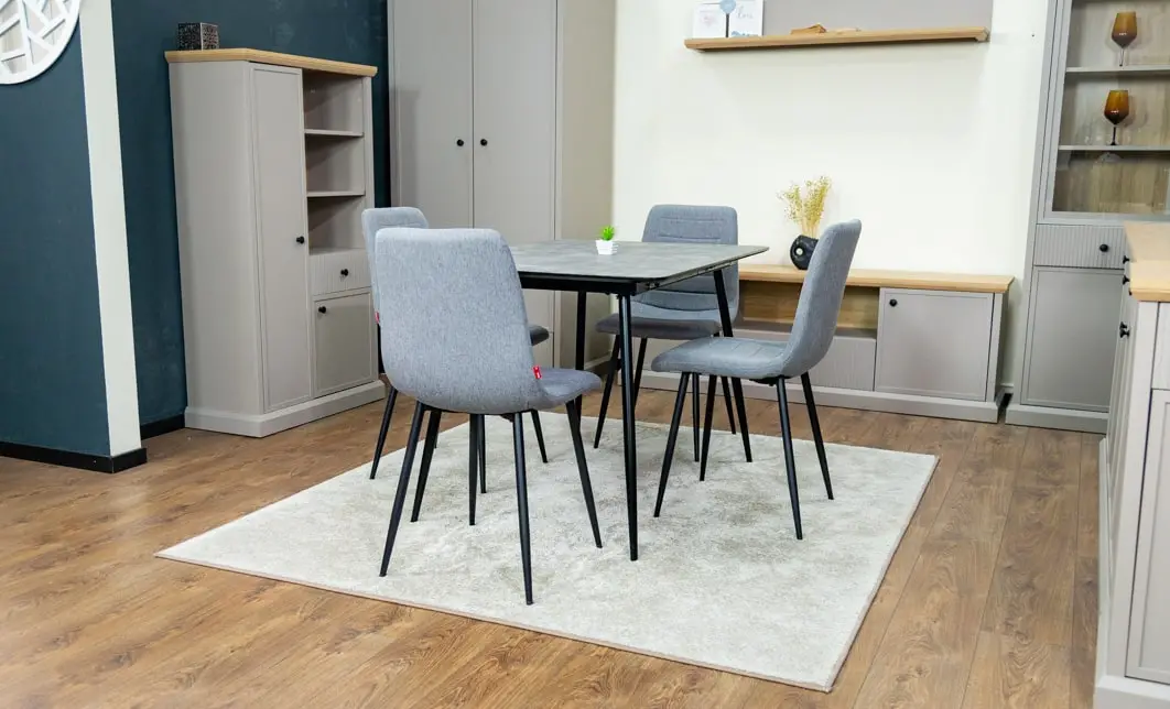 Set Masă Living Extensibilă KJT546 Gri cu 4 Scaune Tapițate KJC5341 Gri 3