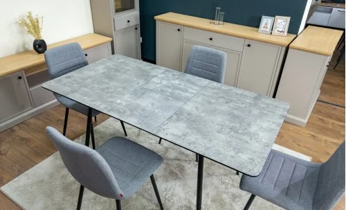 Set Masă Living Extensibilă KJT546 Gri cu 4 Scaune Tapițate KJC5341 Gri