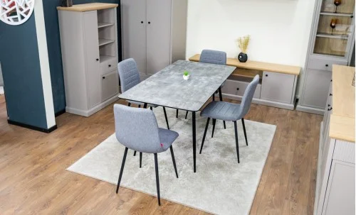 Set Masă Living Extensibilă KJT546 Gri cu 4 Scaune Tapițate KJC5341 Gri