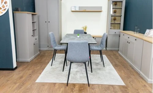 Set Masă Living Extensibilă KJT546 Gri cu 4 Scaune Tapițate KJC5341 Gri