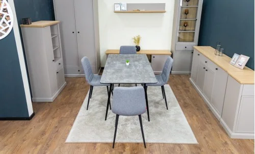 Set Masă Living Extensibilă KJT546 Gri cu 4 Scaune Tapițate KJC5341 Gri