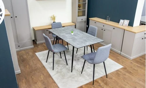 Set Masă Living Extensibilă KJT546 Gri cu 4 Scaune Tapițate KJC5341 Gri