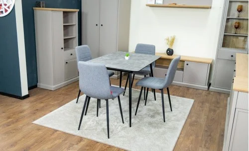 Set Masă Living Extensibilă KJT546 Gri cu 4 Scaune Tapițate KJC5341 Gri