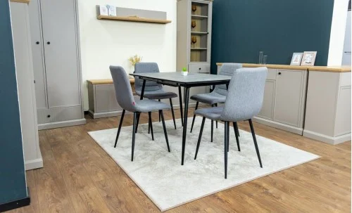 Set Masă Living Extensibilă KJT546 Gri cu 4 Scaune Tapițate KJC5341 Gri