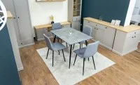 Set Masă Living Extensibilă KJT546 Gri cu 4 Scaune Tapițate KJC5341 Gri