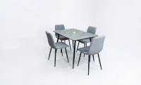 Set Masă Living Extensibilă KJT546 Gri cu 4 Scaune Tapițate KJC5341 Gri