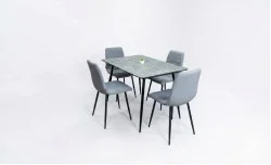 Set Masă Living Extensibilă KJT546 Gri cu 4 Scaune Tapițate KJC5341 Gri