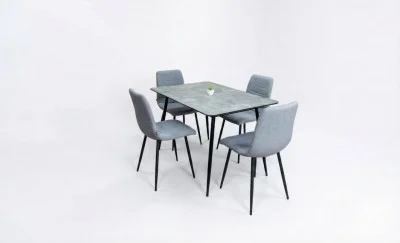 Set Masă Living Extensibilă KJT546 Gri cu 4 Scaune Tapițate KJC5341 Gri