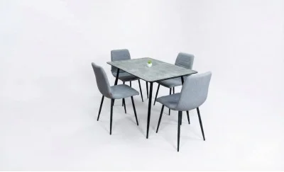 Set Masă Living Extensibilă KJT546 Gri cu 4 Scaune Tapițate KJC5341 Gri