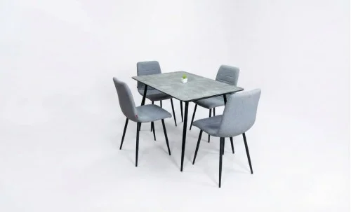 Set Masă Living Extensibilă KJT546 Gri cu 4 Scaune Tapițate KJC5341 Gri