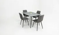 Set Masă Living Extensibilă KJT546 Gri cu 4 Scaune Tapițate KJC5341 Maro