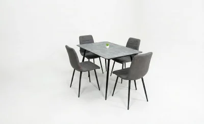 Set Masă Living Extensibilă KJT546 Gri cu 4 Scaune Tapițate KJC5341 Maro