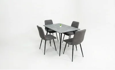 Set Masă Living Extensibilă KJT546 Gri cu 4 Scaune Tapițate KJC5341 Maro