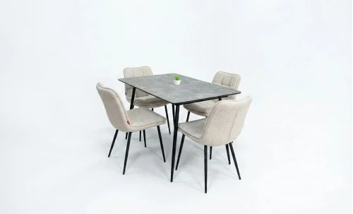 Set Masă Living Extensibilă KJT546 Gri cu 4 Scaune Tapițate DCM2001AF Bej