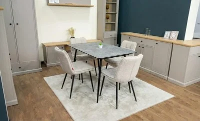 Set Masă Living Extensibilă KJT546 Gri cu 4 Scaune Tapițate DCM2001AF Bej