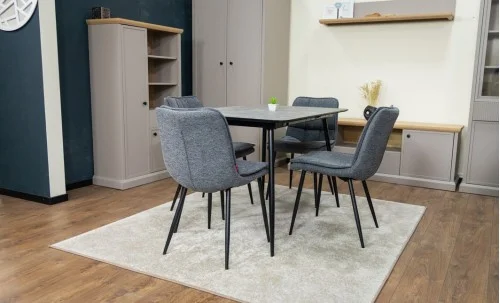 Set Masă Living Extensibilă KJT546 Gri cu 4 Scaune Tapițate DCM2001AF Gri