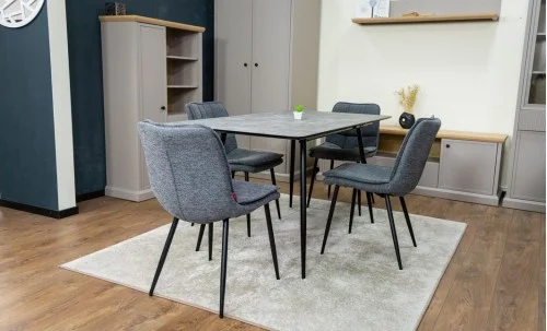Set Masă Living Extensibilă KJT546 Gri cu 4 Scaune Tapițate DCM2001AF Gri