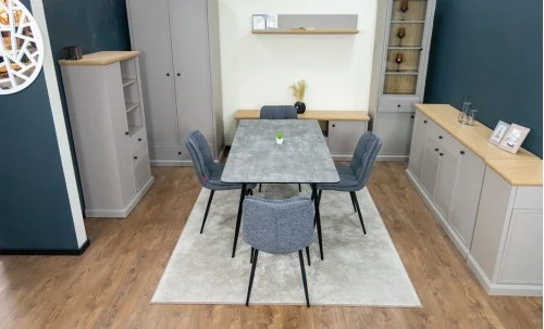 Set Masă Living Extensibilă KJT546 Gri cu 4 Scaune Tapițate DCM2001AF Gri