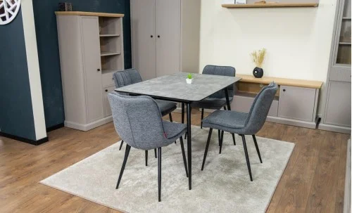 Set Masă Living Extensibilă KJT546 Gri cu 4 Scaune Tapițate DCM2001AF Gri