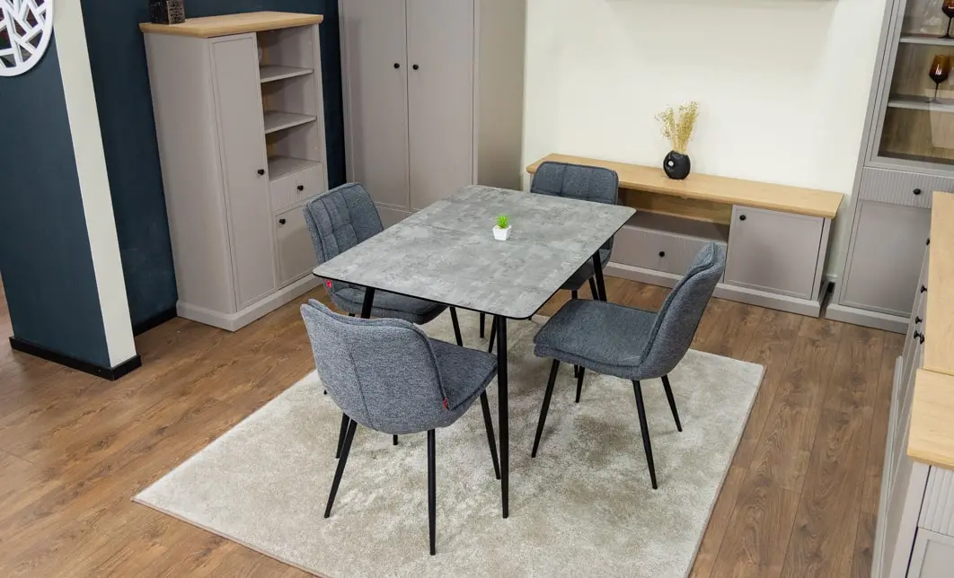 Set Masă Living Extensibilă KJT546 Gri cu 4 Scaune Tapițate DCM2001AF Gri