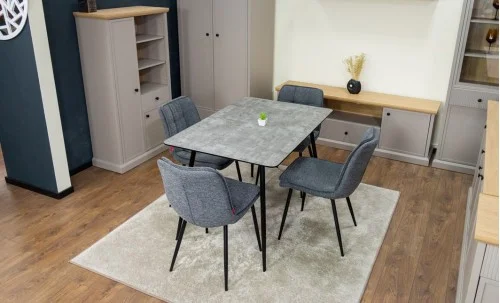 Set Masă Living Extensibilă KJT546 Gri cu 4 Scaune Tapițate DCM2001AF Gri