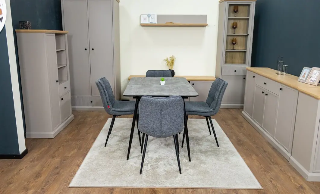 Set Masă Living Extensibilă KJT546 Gri cu 4 Scaune Tapițate DCM2001AF Gri