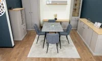 Set Masă Living Extensibilă KJT546 Gri cu 4 Scaune Tapițate DCM2001AF Gri