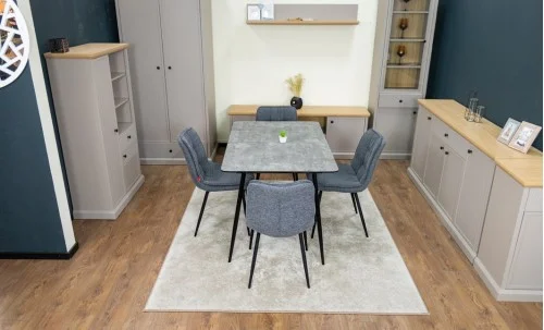 Set Masă Living Extensibilă KJT546 Gri cu 4 Scaune Tapițate DCM2001AF Gri