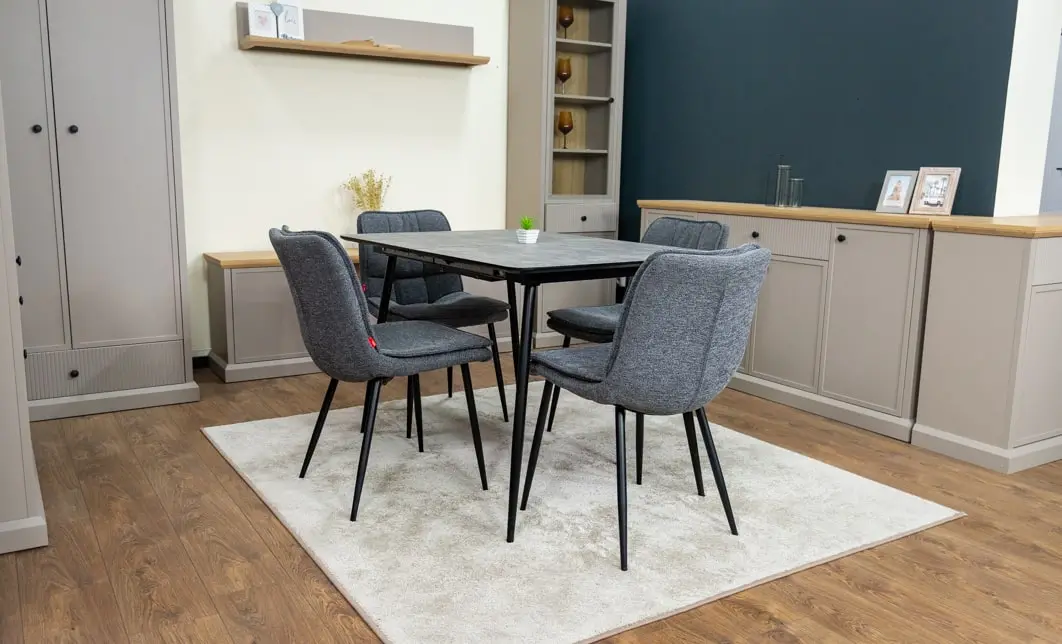 Set Masă Living Extensibilă KJT546 Gri cu 4 Scaune Tapițate DCM2001AF Gri