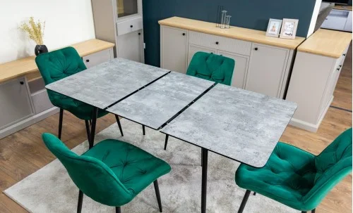 Set Masă Living Extensibilă KJT546 Gri cu 4 Scaune Tapițate KJC0357 Verzi