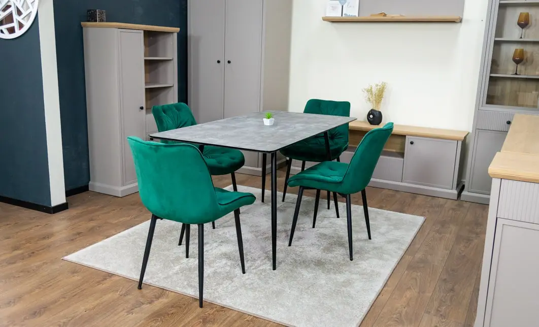 Set Masă Living Extensibilă KJT546 Gri cu 4 Scaune Tapițate KJC0357 Verzi 5