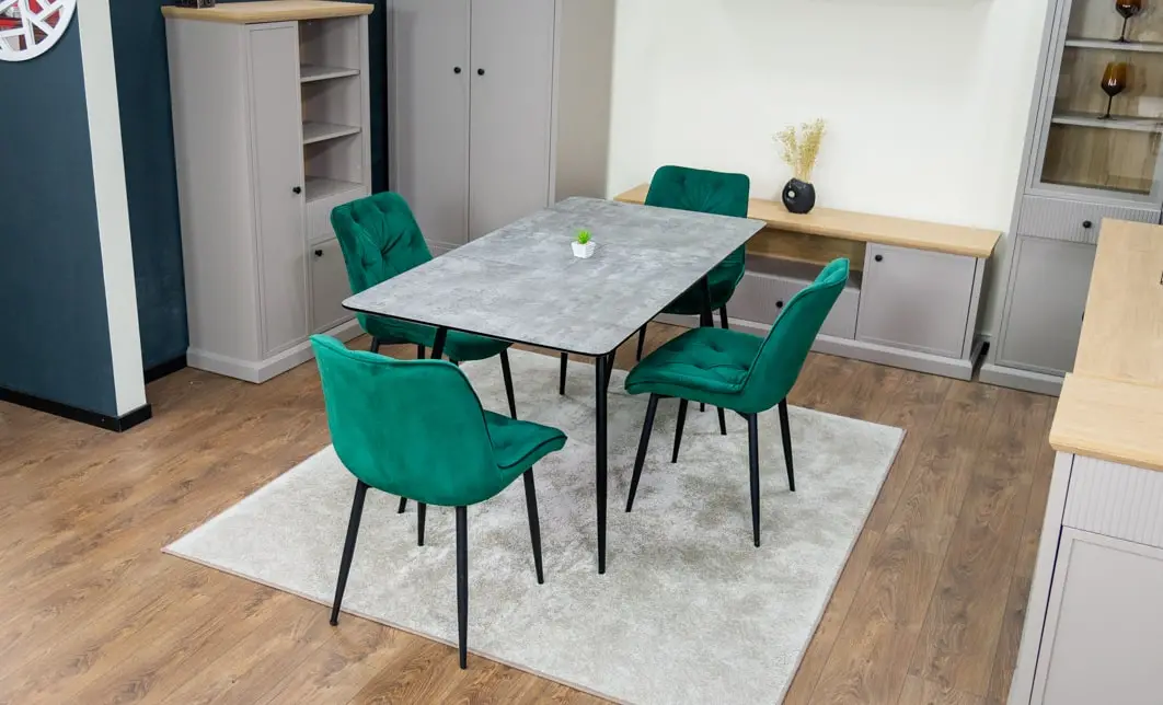 Set Masă Living Extensibilă KJT546 Gri cu 4 Scaune Tapițate KJC0357 Verzi 6