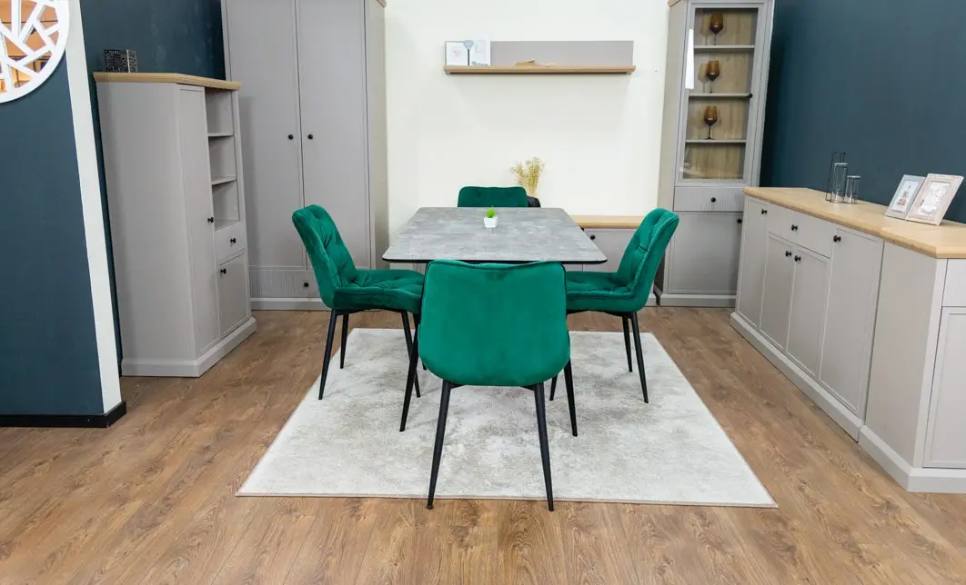 Set Masă Living Extensibilă KJT546 Gri cu 4 Scaune Tapițate KJC0357 Verzi 7