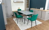 Set Masă Living Extensibilă KJT546 Gri cu 4 Scaune Tapițate KJC0357 Verzi 2