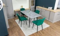 Set Masă Living Extensibilă KJT546 Gri cu 4 Scaune Tapițate KJC0357 Verzi 10