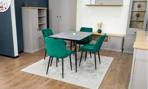 Set Masă Living Extensibilă KJT546 Gri cu 4 Scaune Tapițate KJC0357 Verzi