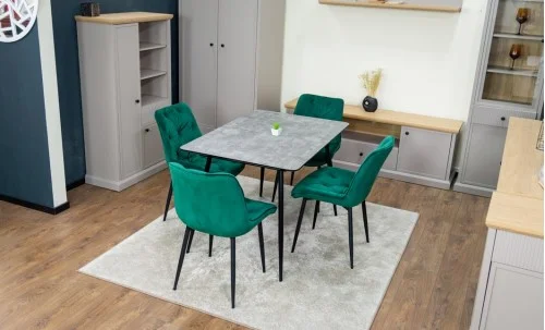 Set Masă Living Extensibilă KJT546 Gri cu 4 Scaune Tapițate KJC0357 Verzi